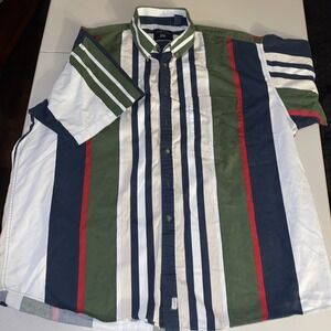 RAVER Shirt Mens XXL Button Up‎ Multicolor Stripe Short Sleeve Harbor Bay